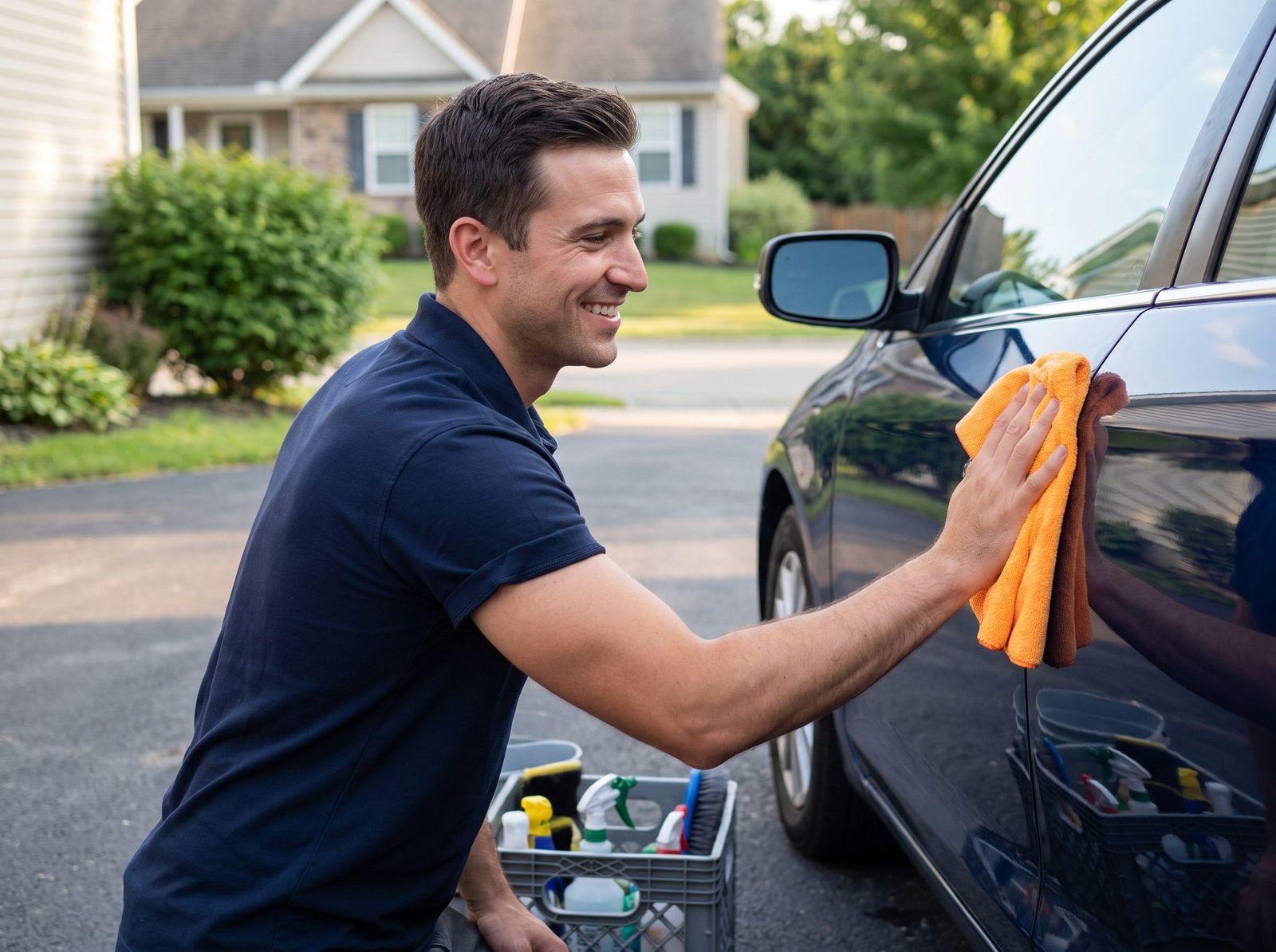 Discount Detailing team member detailing a car exterior in Tuscaloosa, Alabama