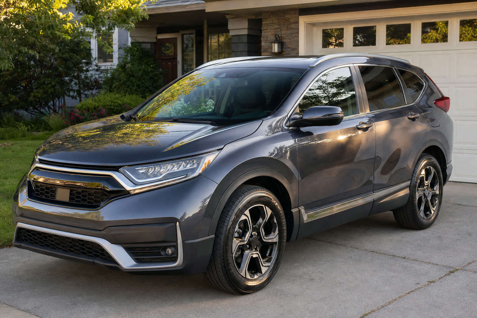 Clean, glossy gray SUV after a professional exterior detail